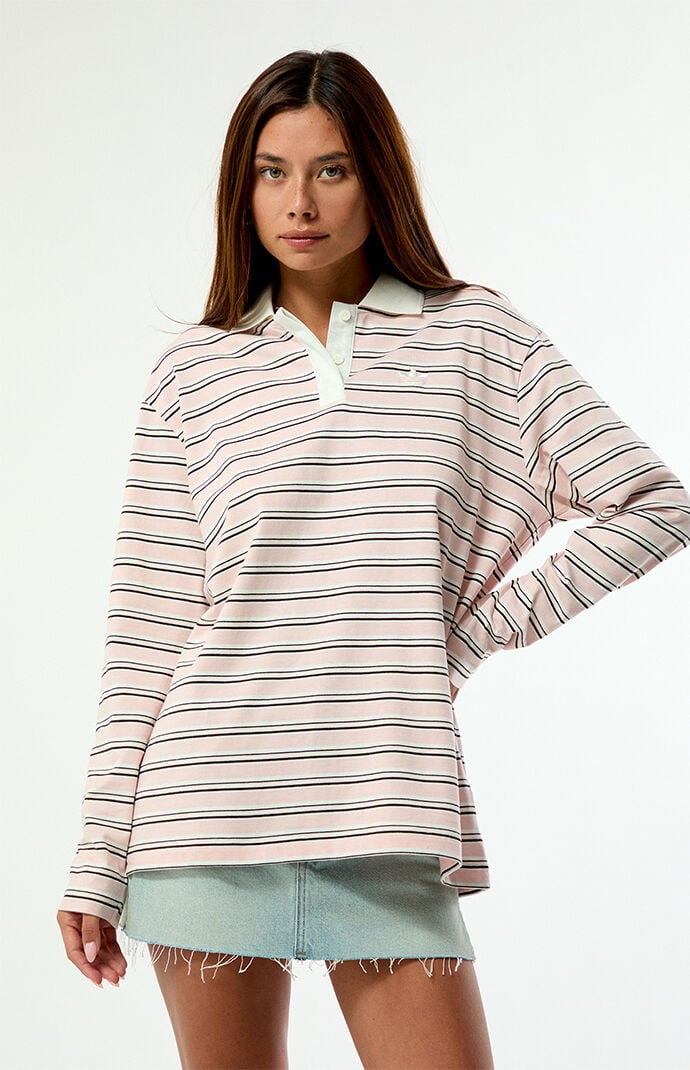 adidas Striped Long Sleeve Oversized Polo Shirt