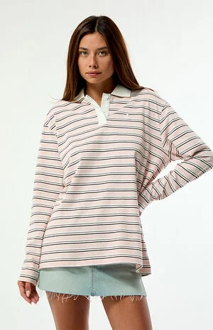 Striped Long Sleeve Oversized Polo Shirt image number 1