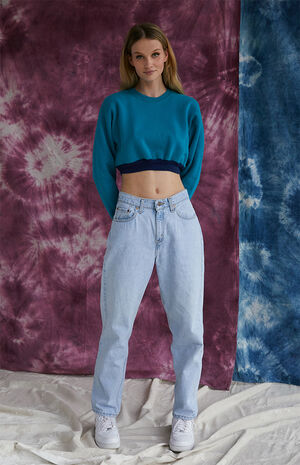 Upcycled Aqua Super Cropped Sweatshirt image number 3