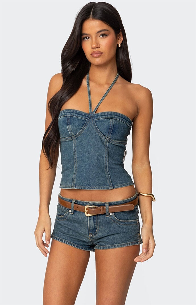 Edikted Jagger Denim Halter Top