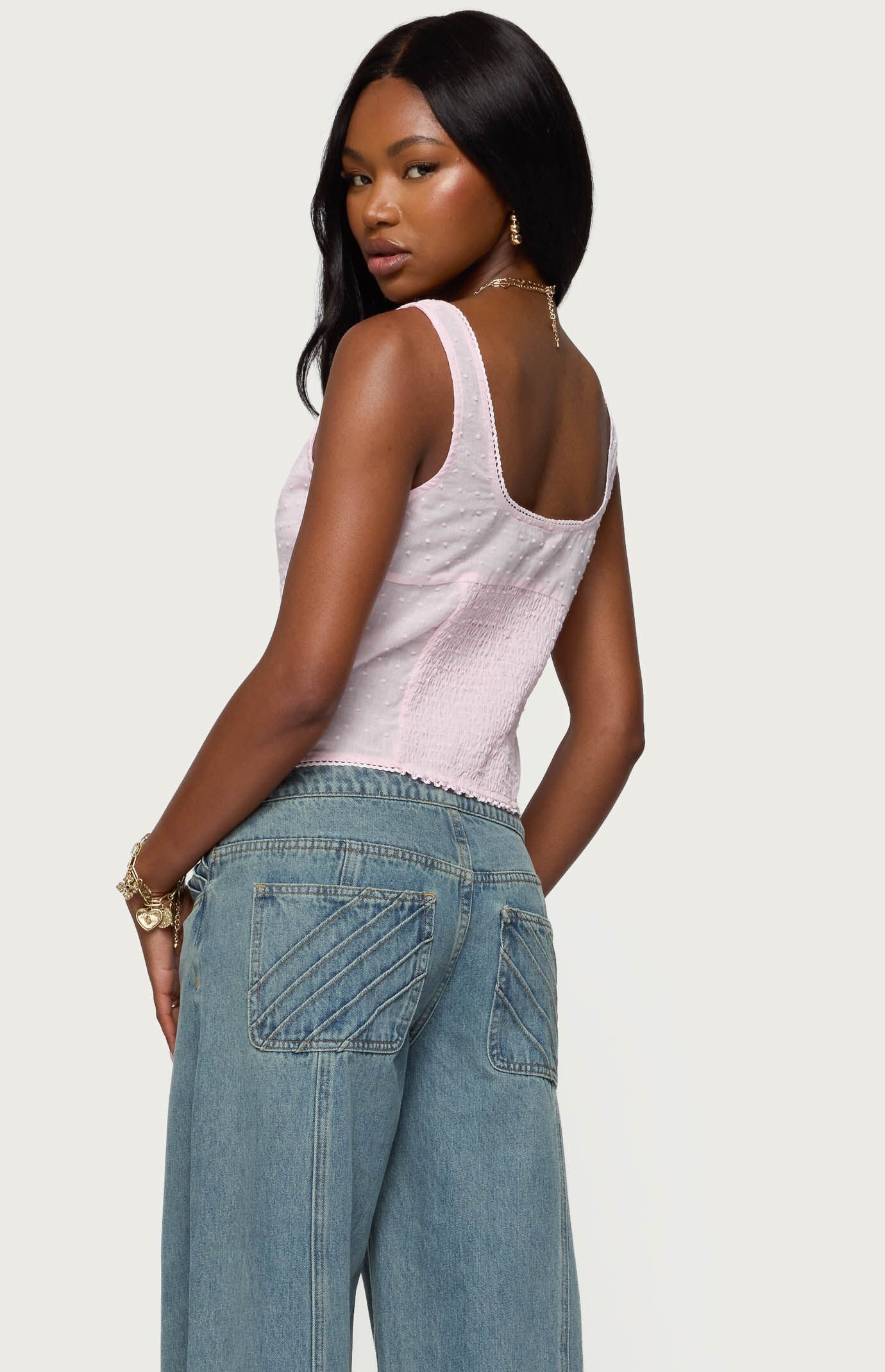 Edikted Embroidered Cotton Button Up Top