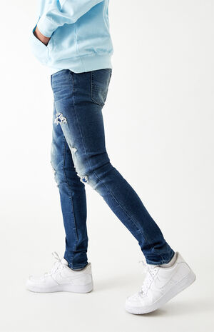 Dark Ripped Stacked Skinny Jeans image number 3