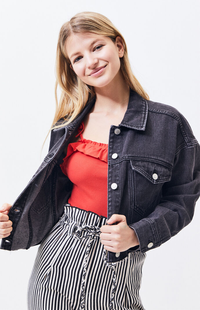 Pacsun Black Frayed Hem Cropped Trucker Jacket Pacsun Iman leather coats & jackets. pacsun