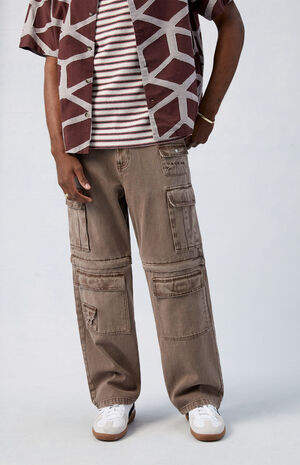 Brown Baggy Zip-Off Cargo Jeans image number 1