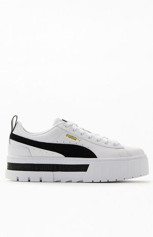 Women's White & Black Mayze Leather Sneakers image number 2