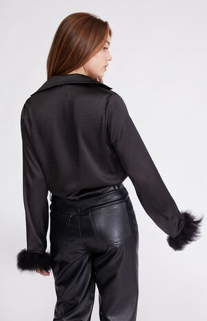 Boa Sleeve Satin Tie Top image number 4