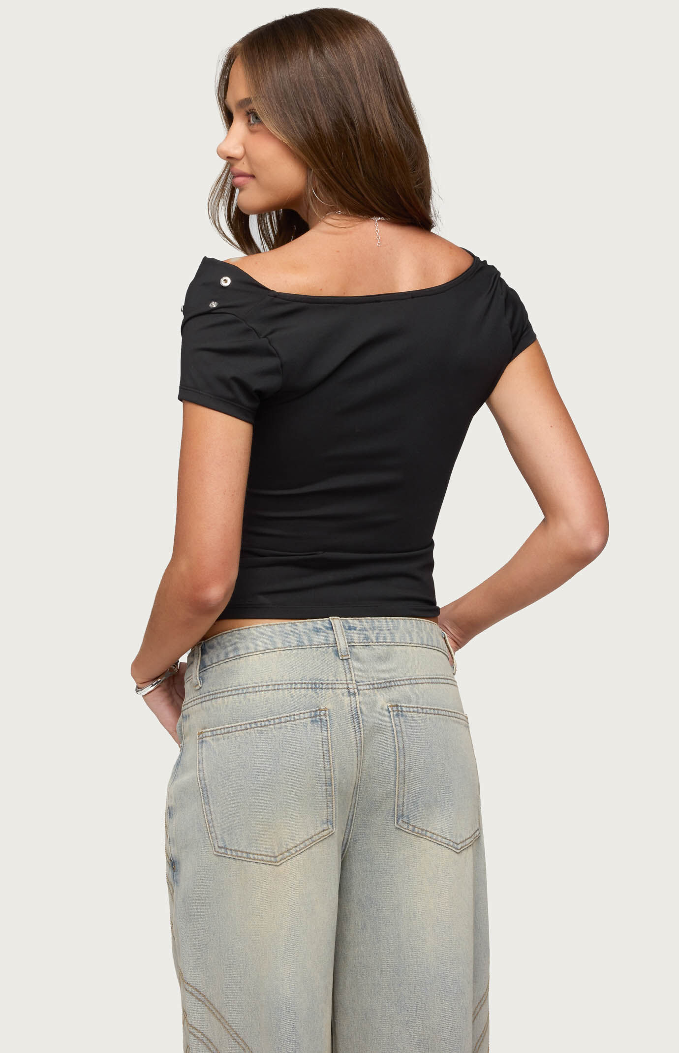 Edikted Bijou Metal Snap Cowl Neck Top