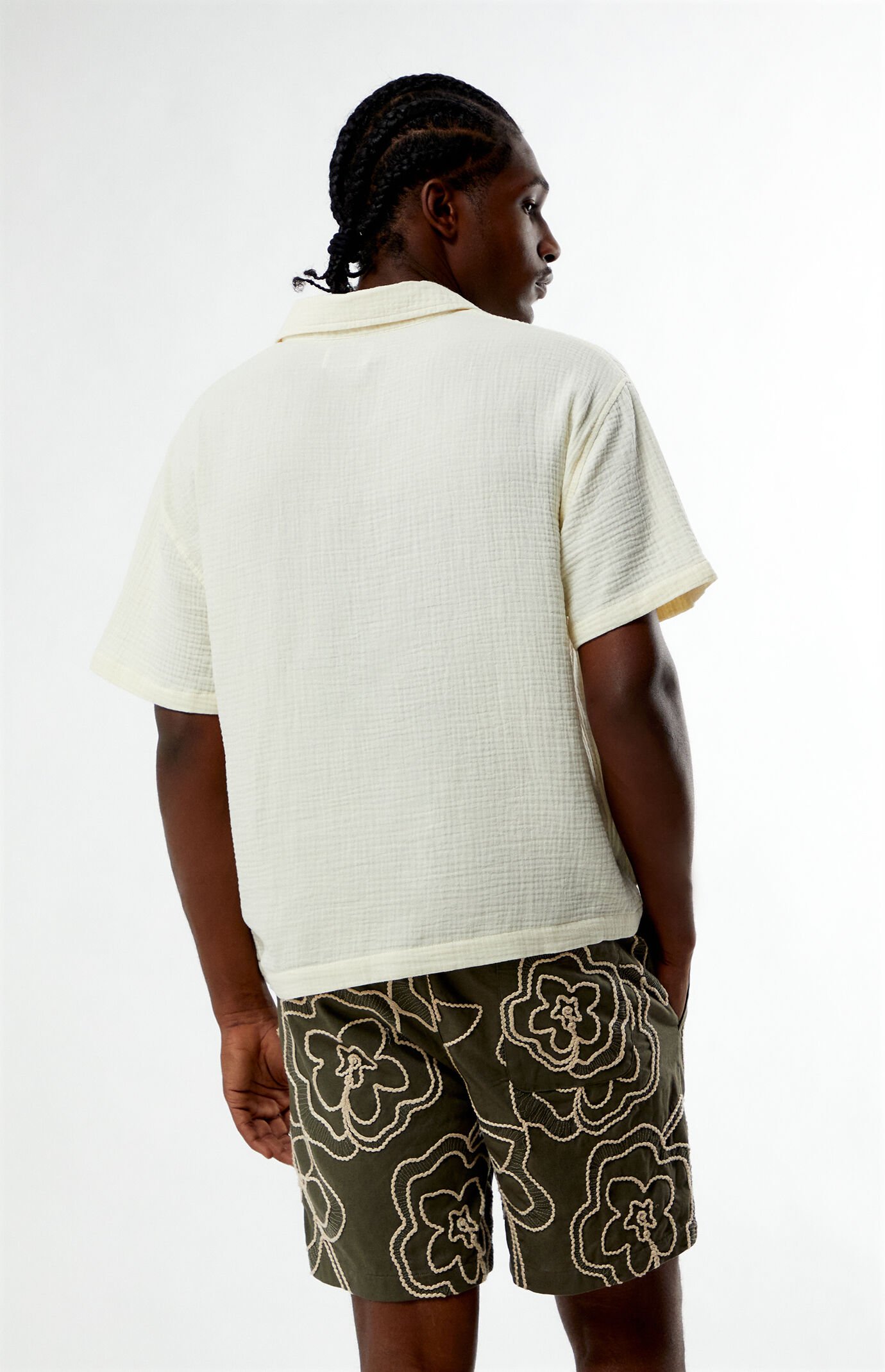 Pacsun Cream Cropped Boxy Gauze Camp Shirt