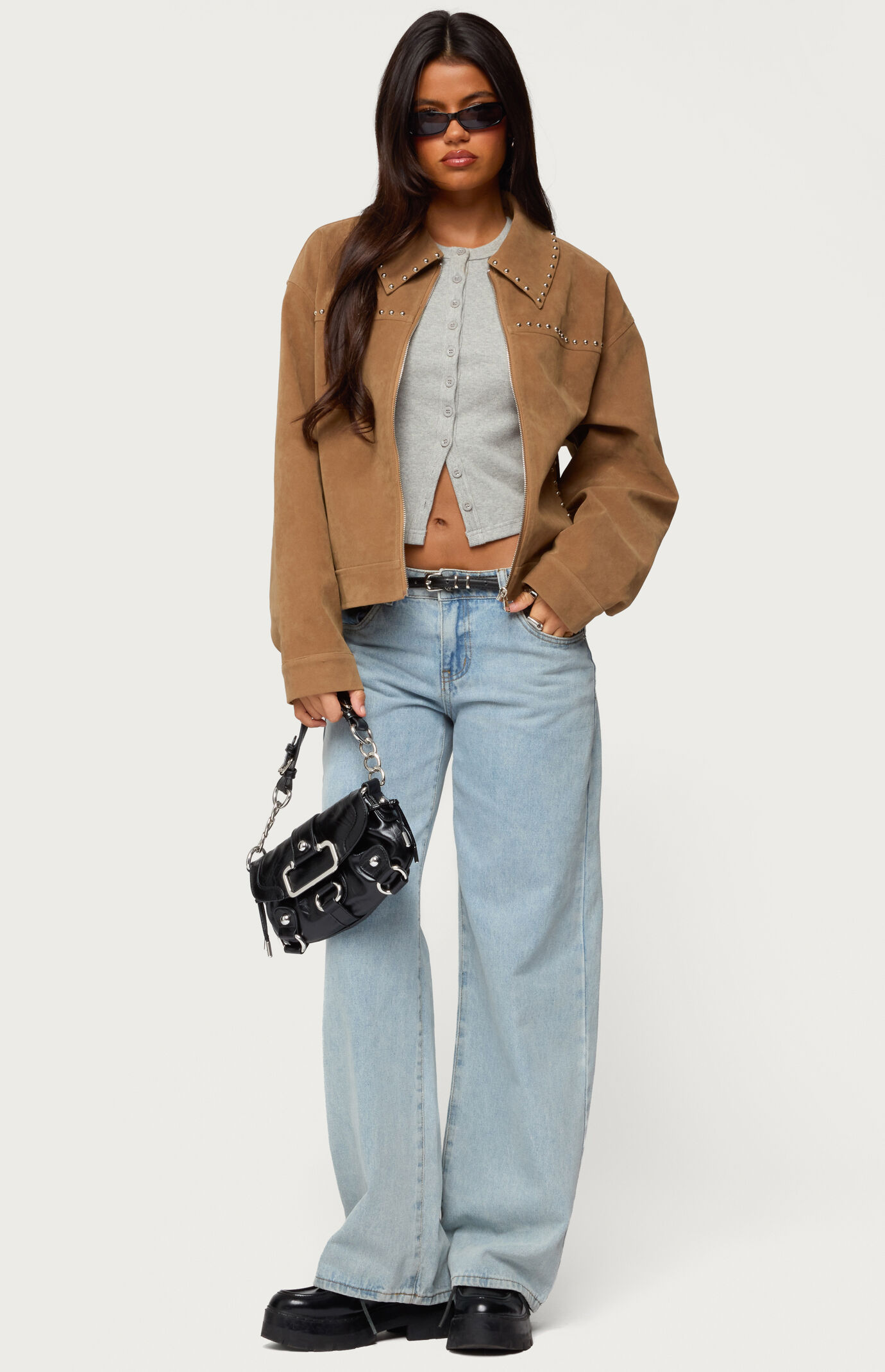 Edikted Memphis Studded Faux Suede Jacket | Pacsun