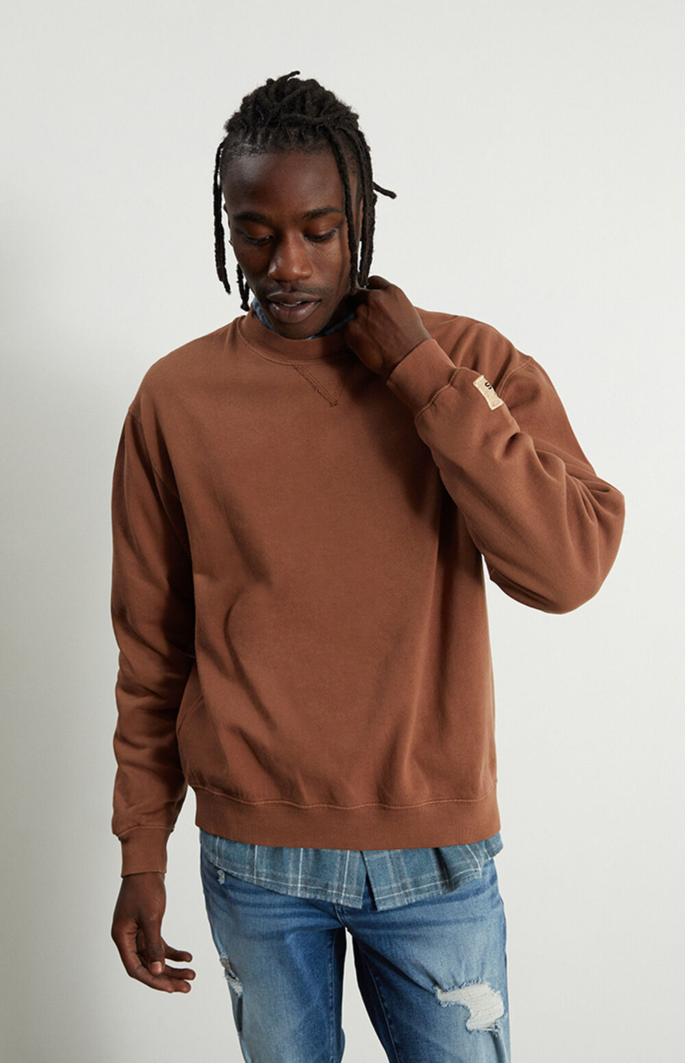 PacSun Brown Vintage Wash Crew Neck Sweatshirt PacSun