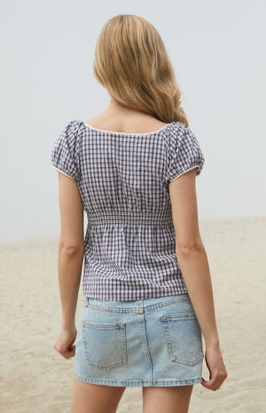 Blue & White Plaid Blair Short Sleeve Top image number 4