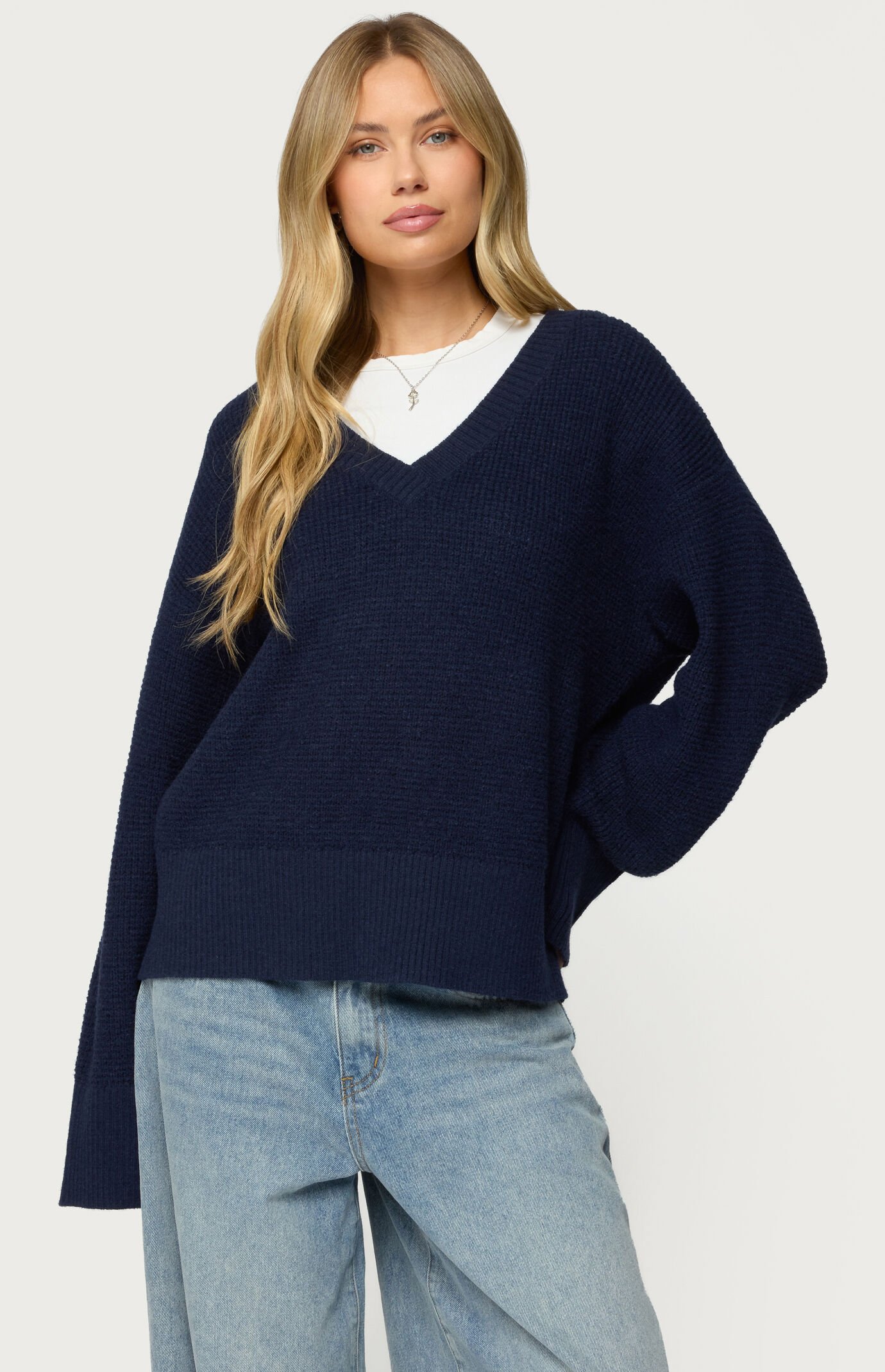 Edikted Bluebell Oversized Waffle Knit Sweater