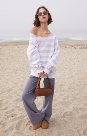 Striped Fleece Off-The-Shoulder Sweatshirt image number 4