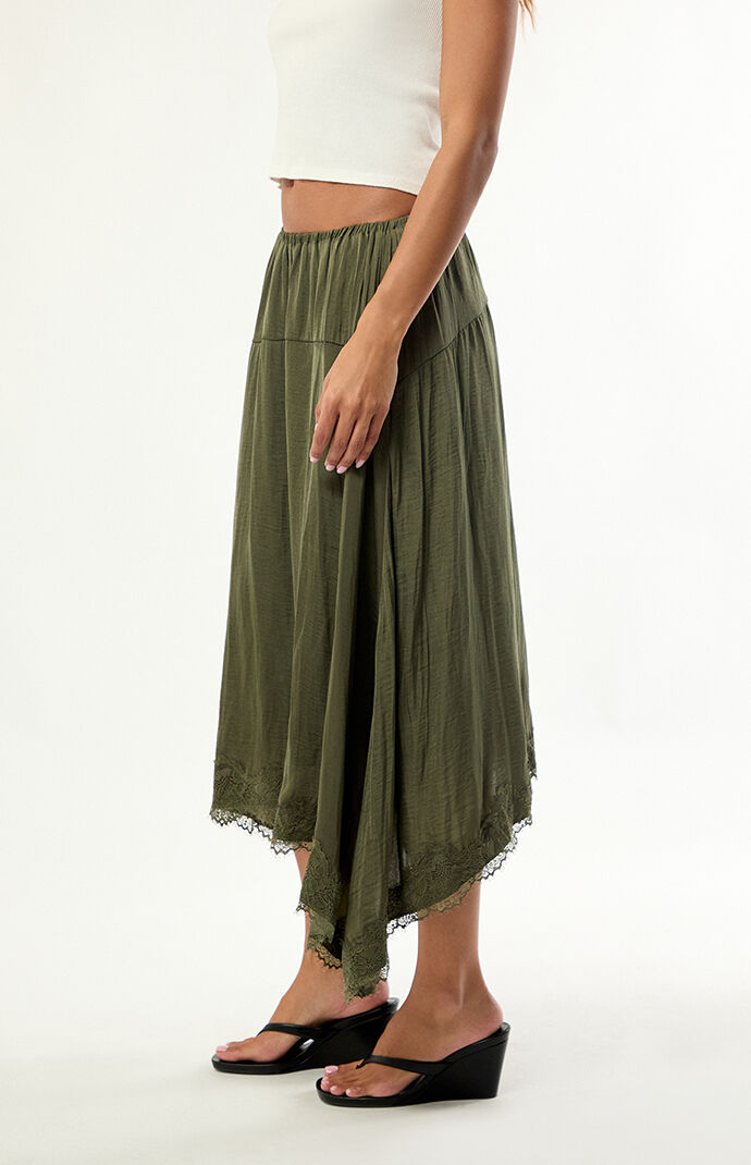 Daisy Street Anise Lace Asymmetrical Midi Skirt