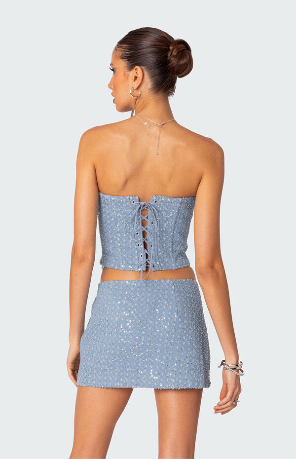 Edikted Icing Sequined Denim Corset