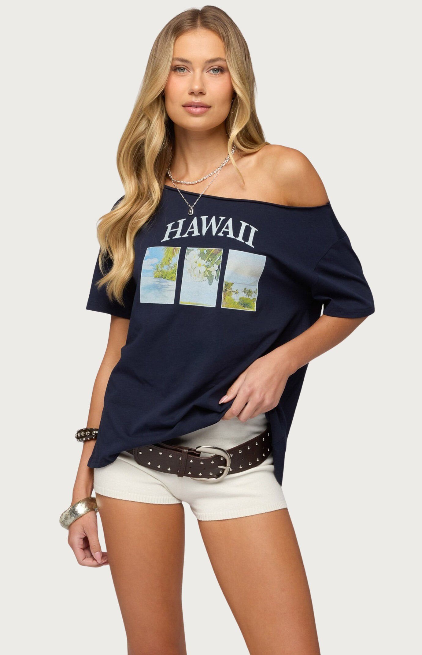 Edikted Hawaiian Babe Off Shoulder T-Shirt