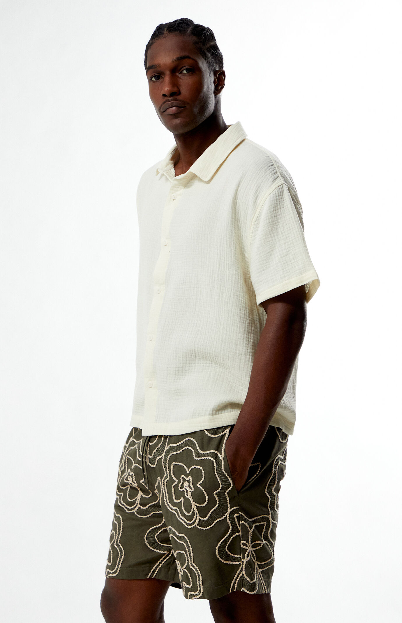 Pacsun Cream Cropped Boxy Gauze Camp Shirt | Pacsun