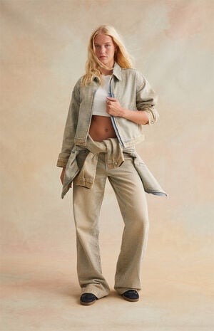 Rhinestone Denim Cropped Gas Jacket image number 1