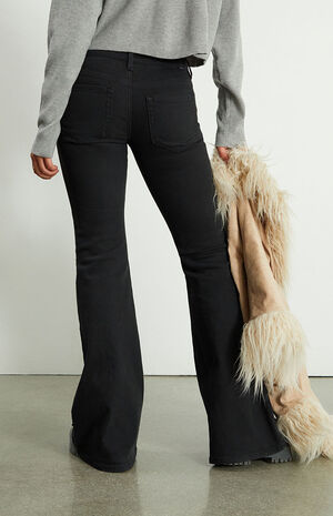 Black Lace-Up Low Rise Flare Jeans image number 5