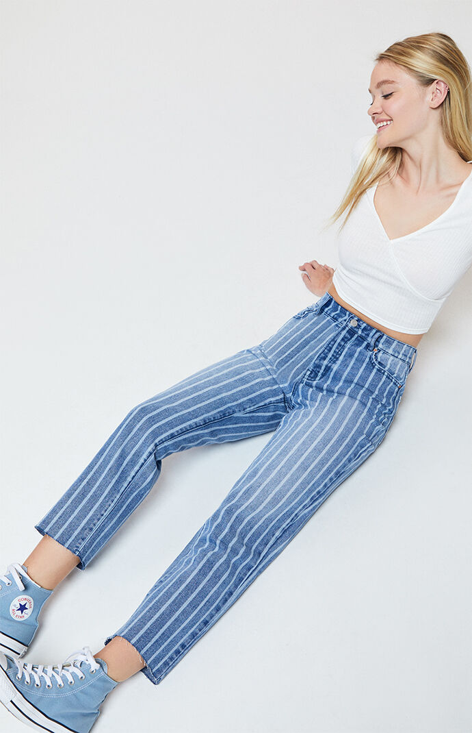 striped high waisted jeans