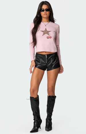 Studded Faux Leather Micro Shorts image number 1