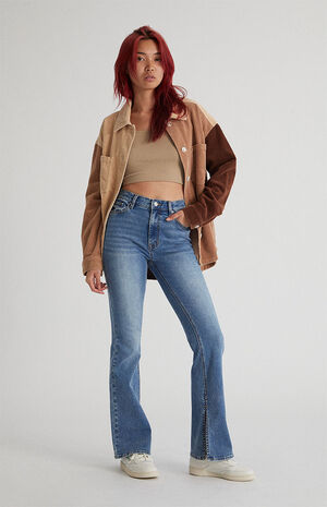 Dark Blue High Waisted Slim Flare Jeans image number 1