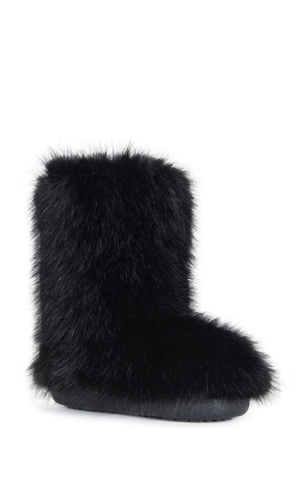 AZALEA WANG Women's Dipa Black Faux Fur Booties