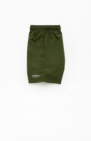 Green Collegiate Solid 7" Swim Trunks image number 3