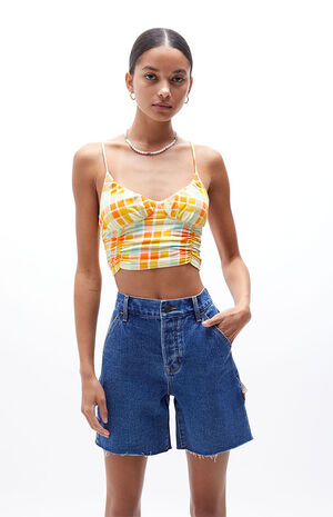 Dark Blue High Waisted Boyfriend Carpenter Shorts image number 3