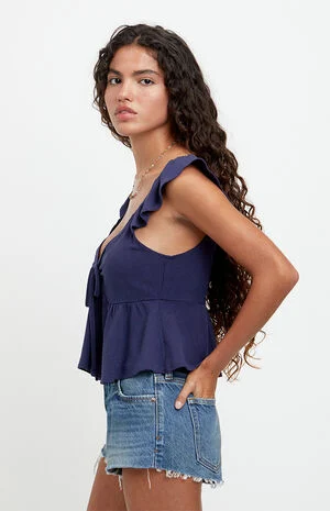 Jamie Low Rise Jean Micro Shorts Raw Cut Medium Blue image number 4