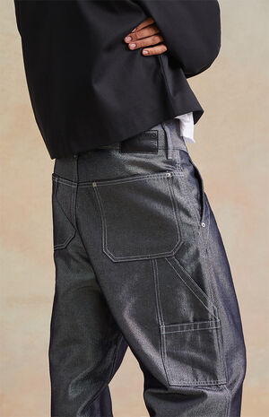Metallic Black Baggy Carpenter Jeans image number 2