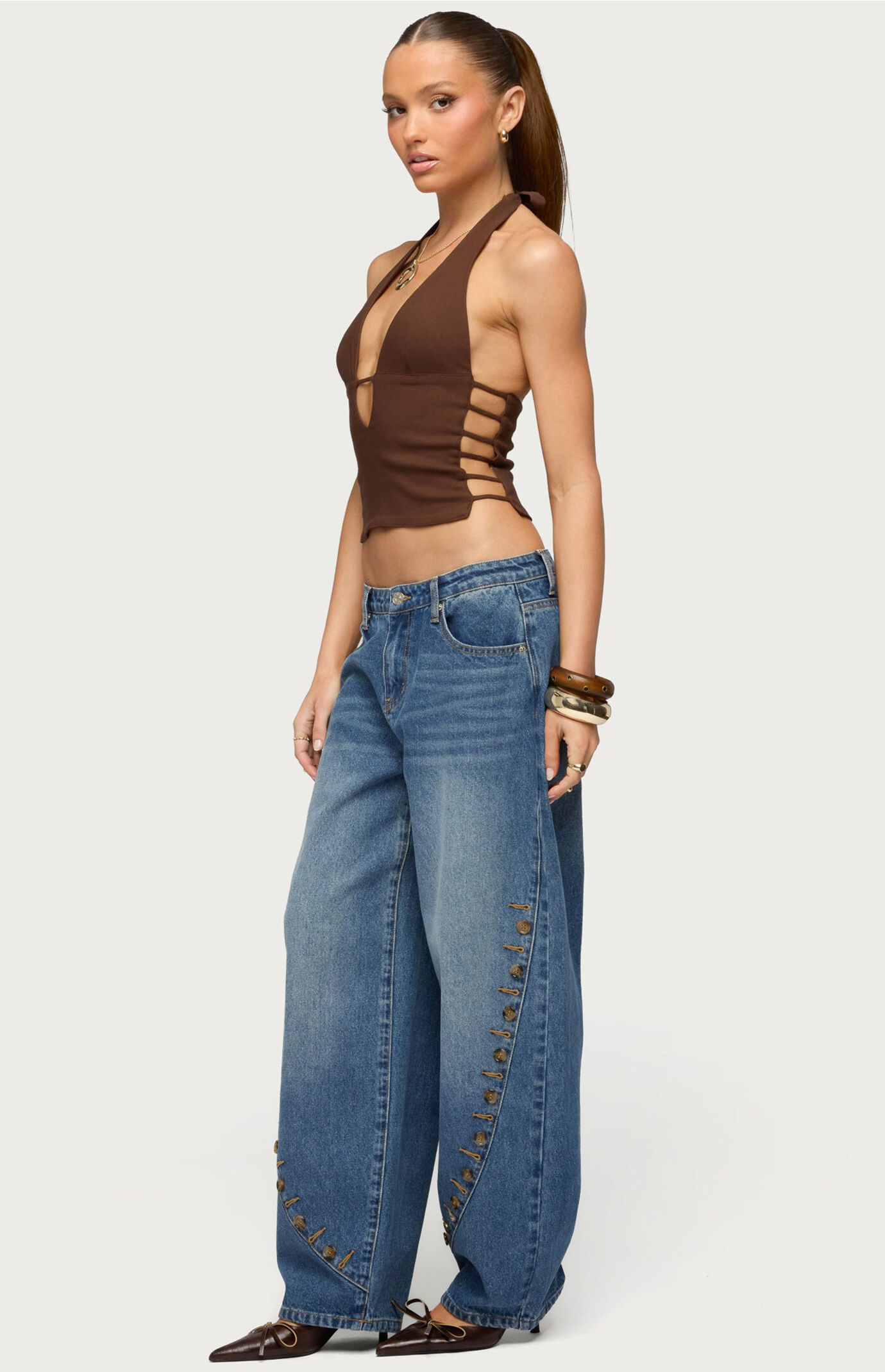 Edikted Button Stitch Low Rise Barrel Jeans