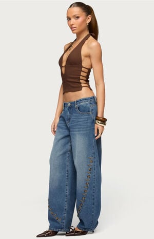 Button Stitch Low Rise Barrel Jeans image number 4