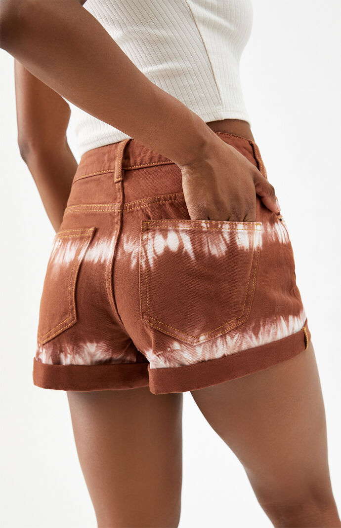 Tie Dye Brown Denim Mom Shorts