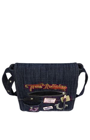 Dark Denim Multi Patch Messenger Bag image number 11
