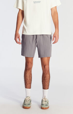 Gray Striped Volley Shorts image number 2