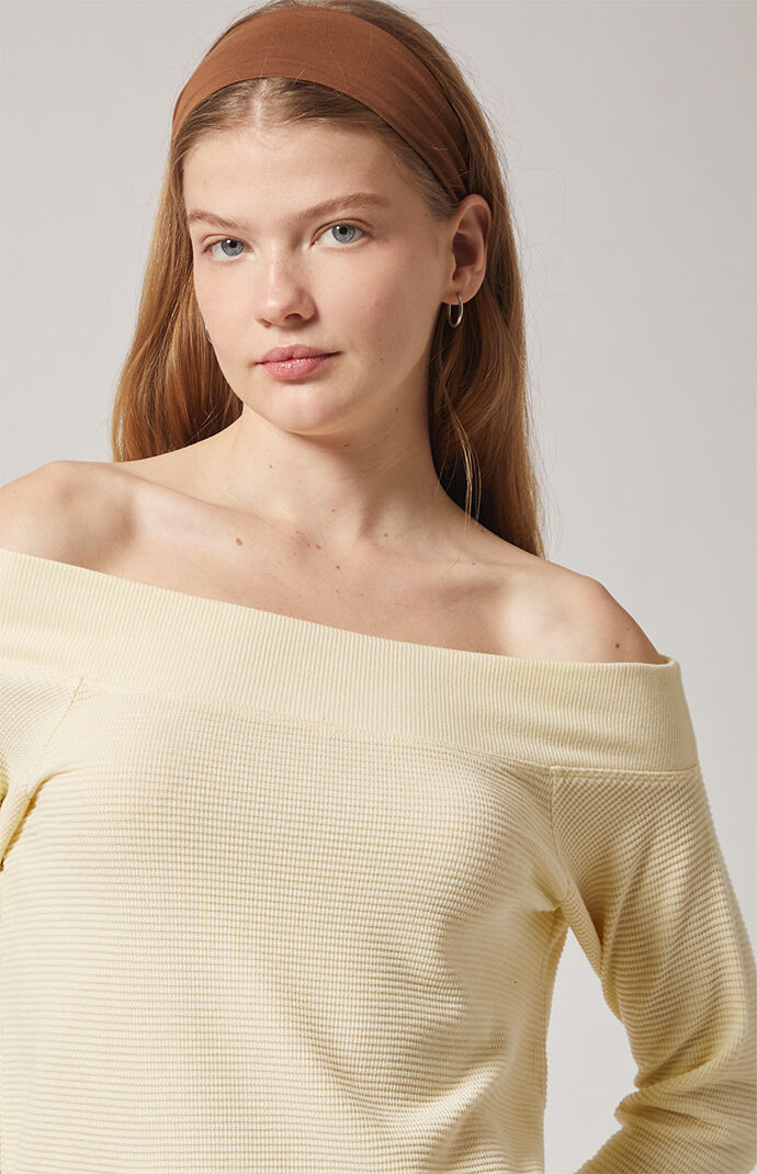 PAC 1980 Active Aspen Waffle Knit Off-The-Shoulder Sweatshirt