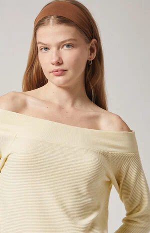 Active Aspen Waffle Knit Off-The-Shoulder Sweatshirt image number 5
