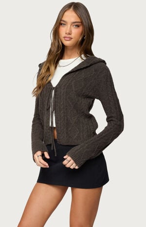 Jayla Hooded Cable Knit Cardigan image number 2