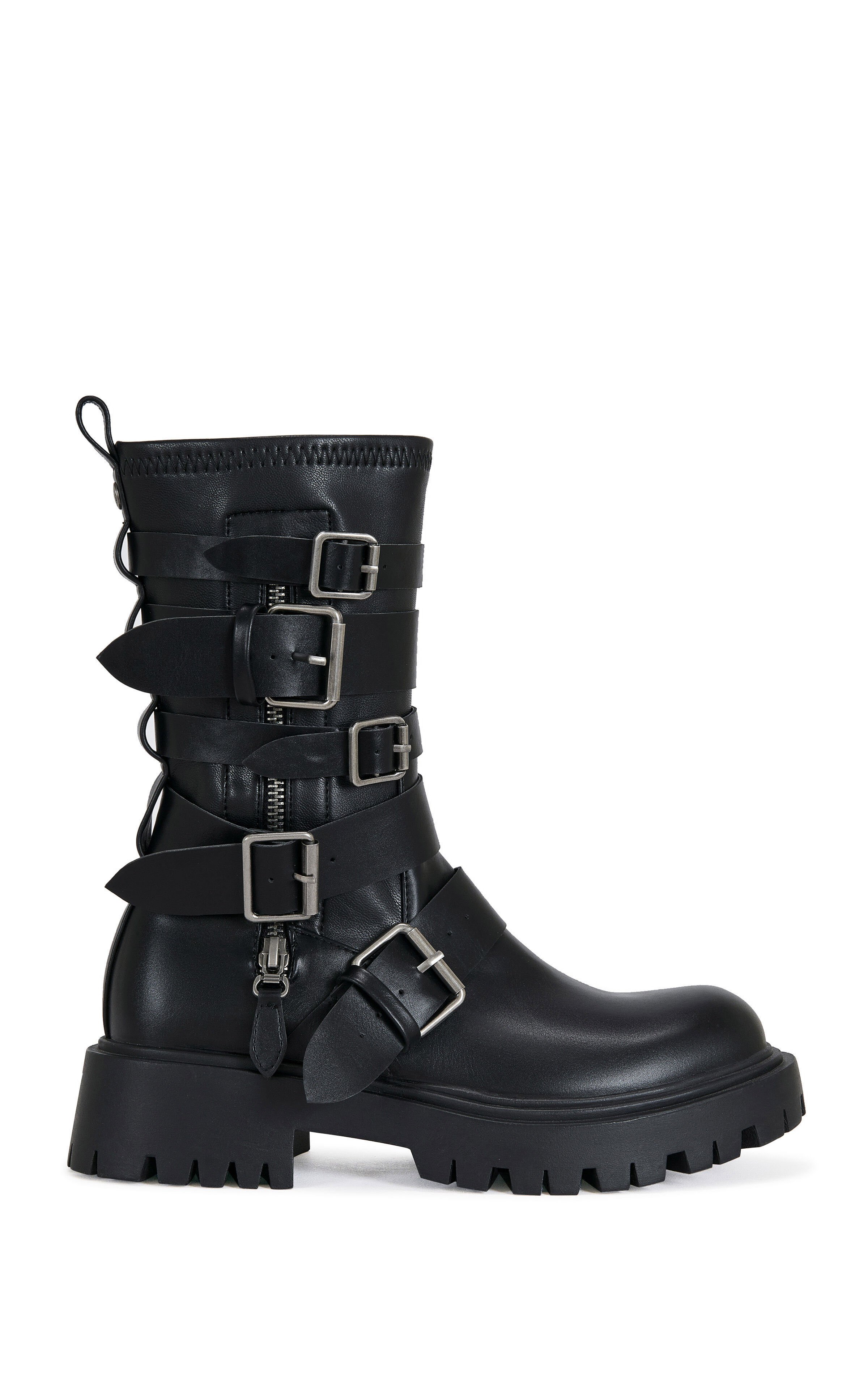 AZALEA WANG Women's Spridy Black Buckled Combat Boots