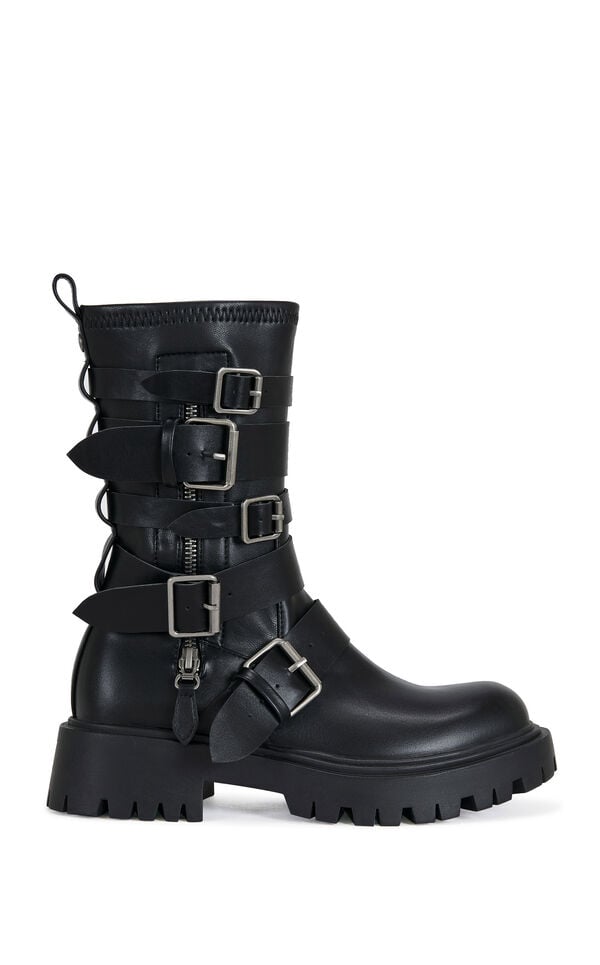 AZALEA WANG Women's Spridy Black Buckled Combat Boots