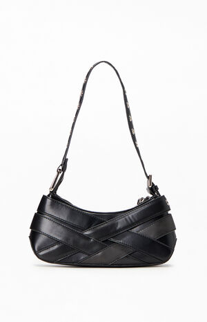 Black Faux Leather Cross Buckle Shoulder Bag image number 3