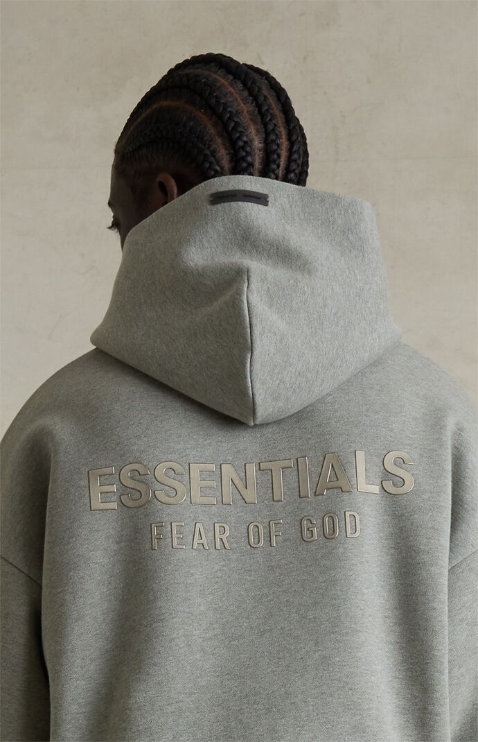 トップス ESSENTIALS HOODIE CONCRETE HEATHER Fear of God Essentials Classic Fleece Zip-Up Hoodie Concrete