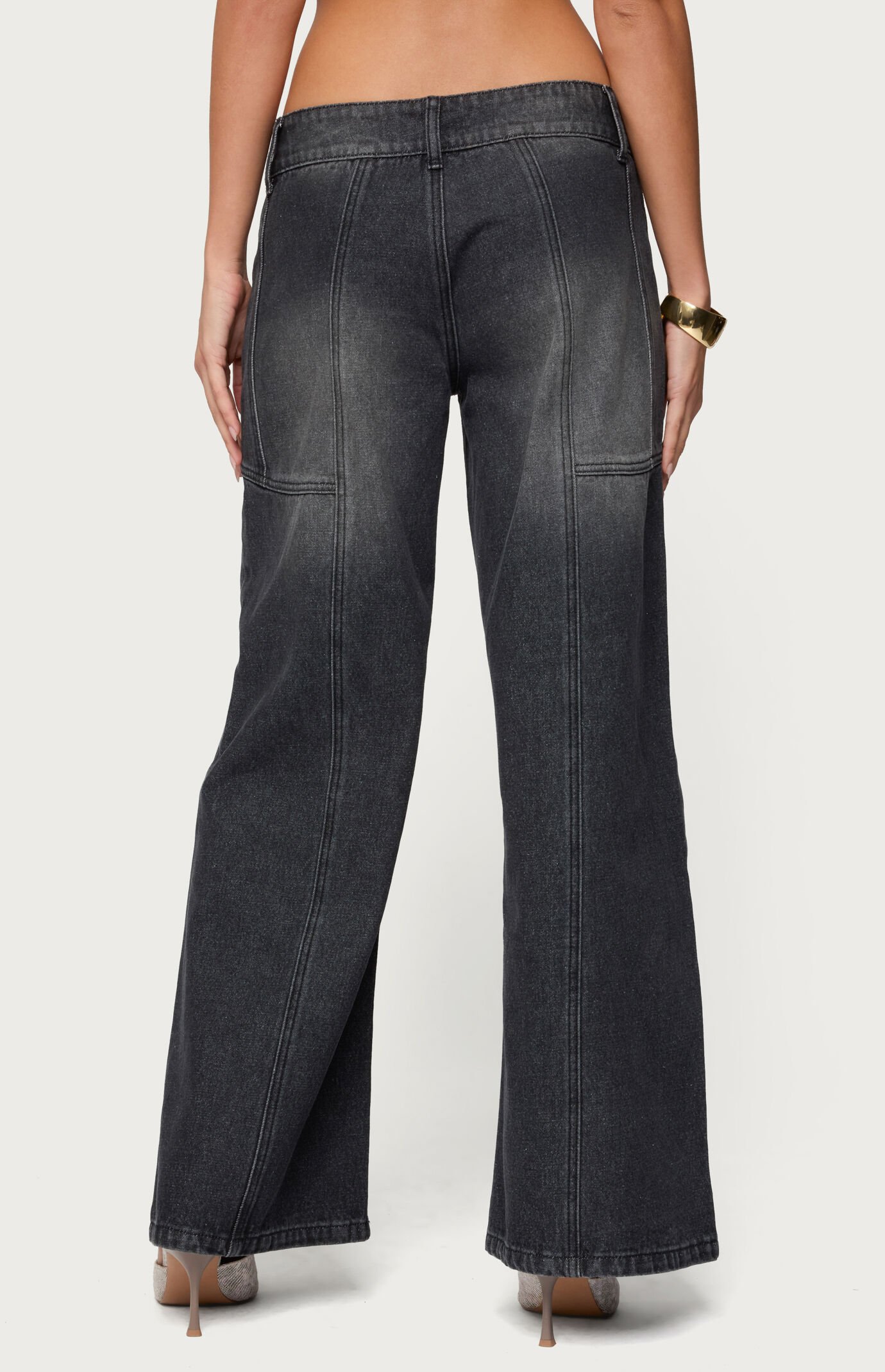 Edikted Charlize Stitched Washed Low Rise Baggy Jeans