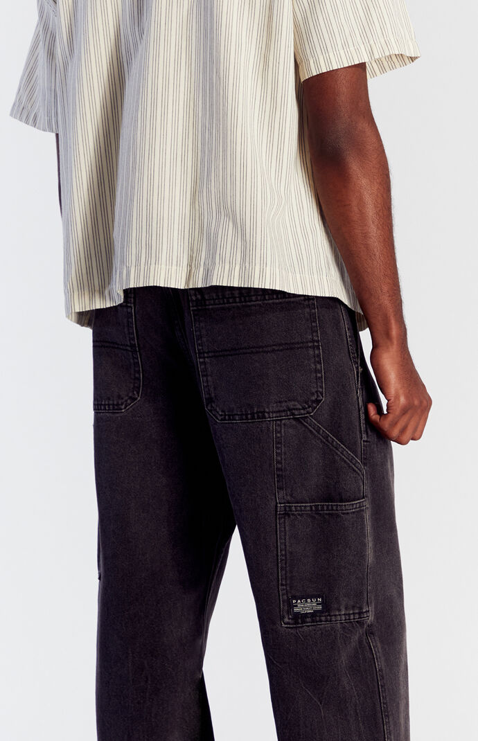 【RASHOMONG】★Stitch Carpenter Wide Black Jeans Denim Carpenter Jean – BASSIKE