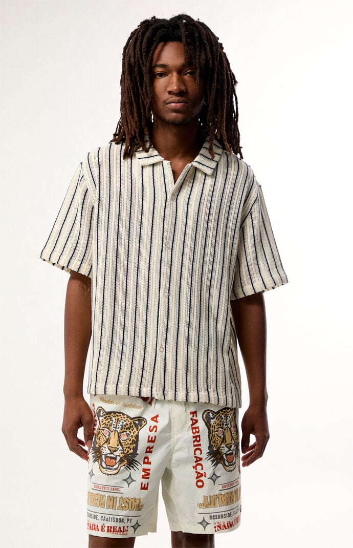 Pacsun Cream Driftwood Striped Textured Camp Shirt
