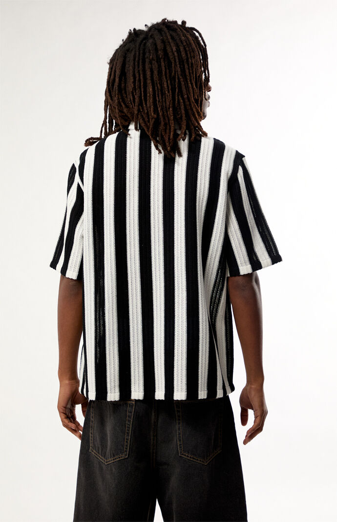 Pacsun Black & White Reece Striped Textured Camp Shirt