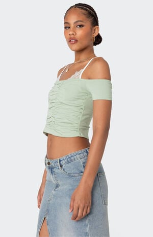 Peeking Lace Ruched Top image number 3