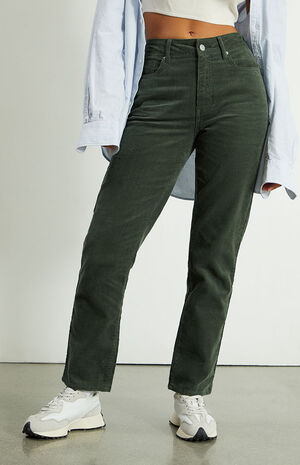 Green Corduroy Mom Jeans image number 2