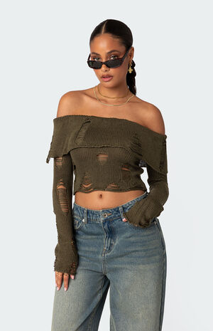 Distressed Fold Over Sweater image number 3